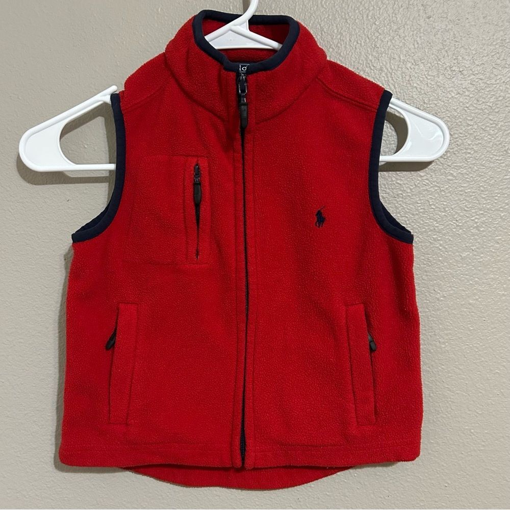 Polo Ralph Lauren Vintage Red Fleece Full Zip Sweater Vest Boys Size XS 4